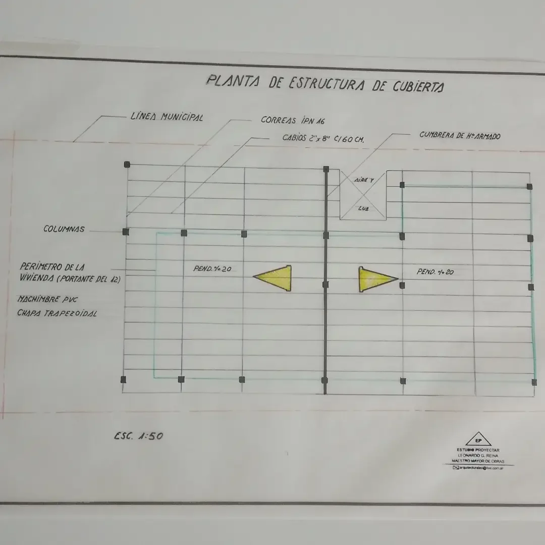 Planta de estructura de la cubierta a dos aguas